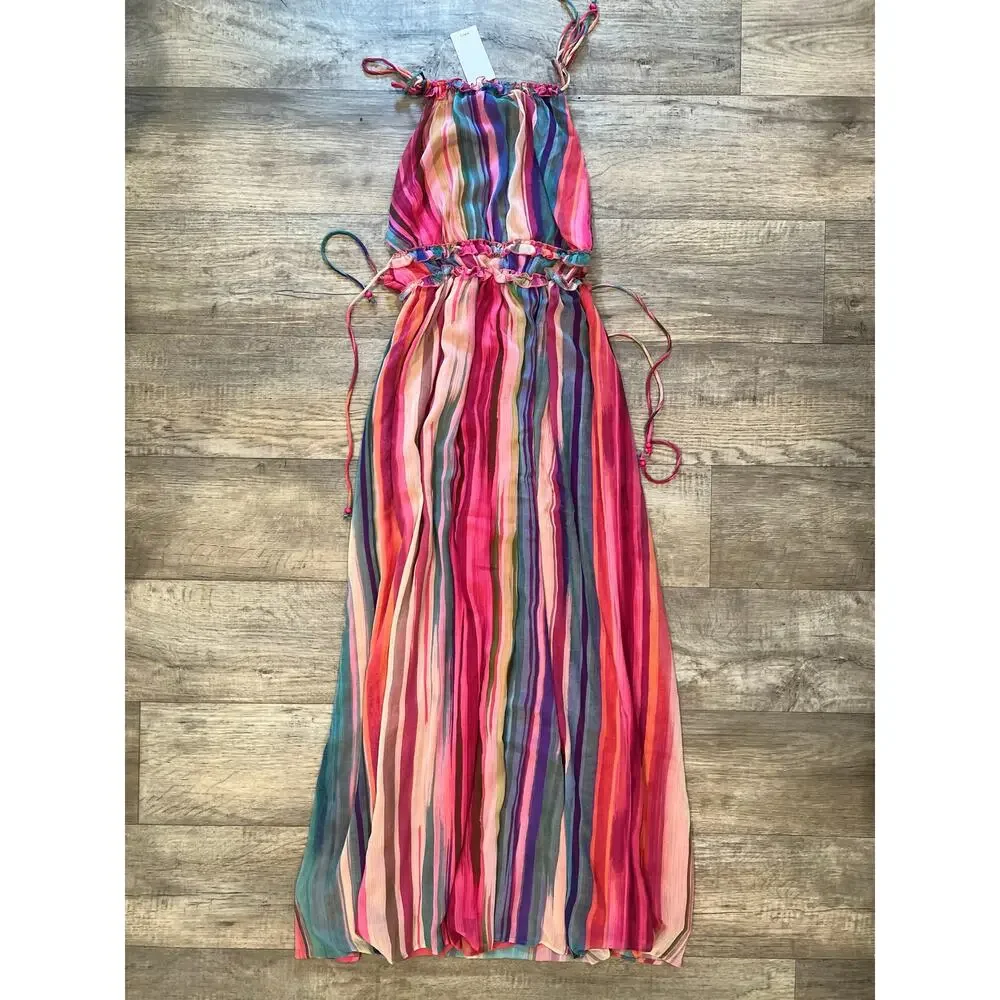 MANGO Stripe Halter Maxi Dress Resort Vacation Cruise Dress NWT Size 4 6